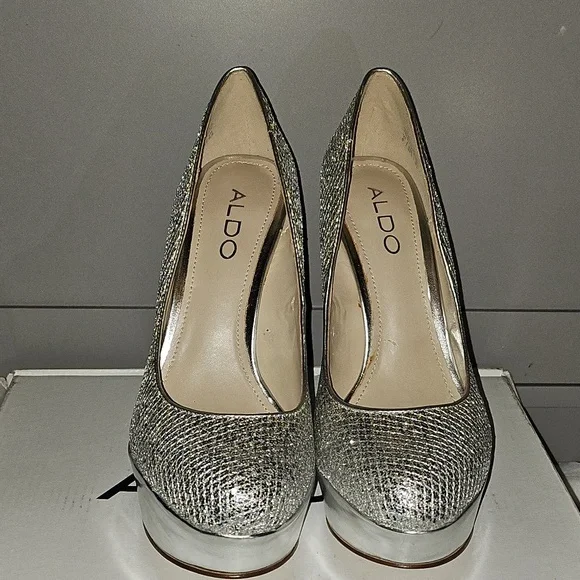Aldo Fran Silver Platform Heels Size 8 - Picture 3 of 16